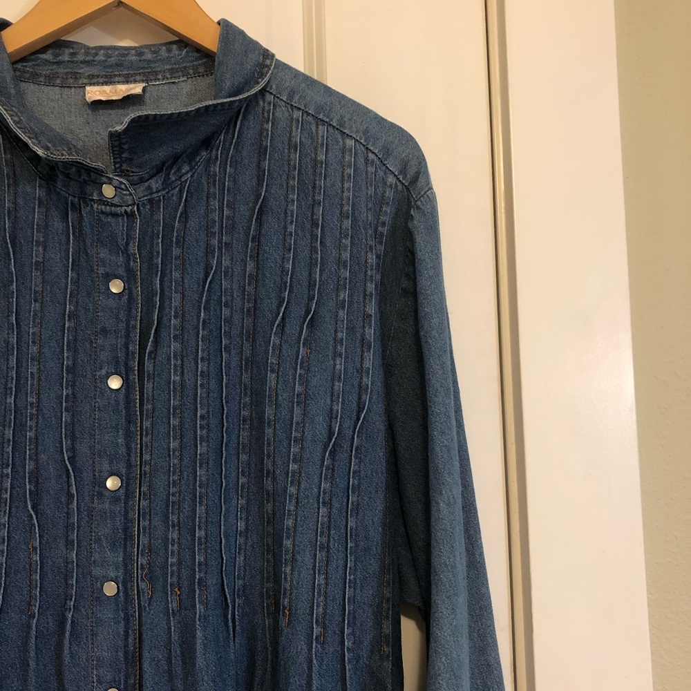 Roaman's Denim Midi Ruffle Front Dress 3X EUC - Host Pick 10/13/25 - Picture 3 of 16